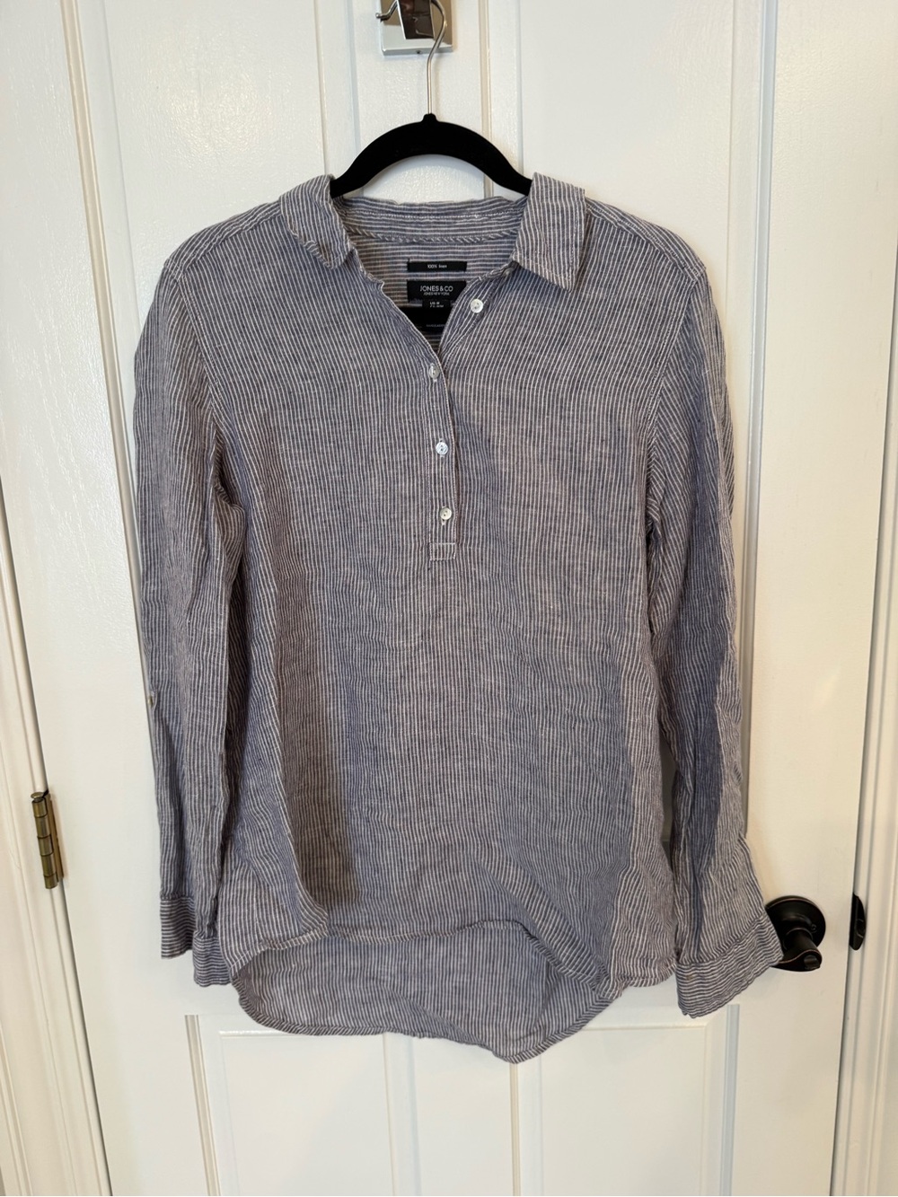 Jones New York 100% Linen Pinstripe Button-Down Shirt